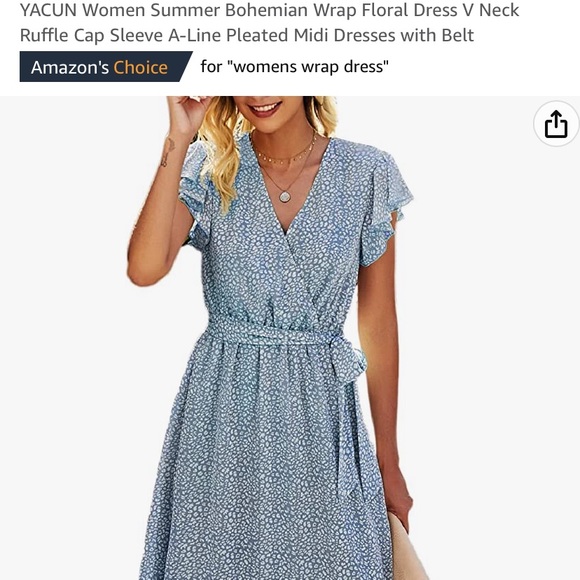 XL blue Women Summer Bohemian Wrap Floral Dress V Neck Ruffle Cap Sleeve A-Line - Picture 1 of 5